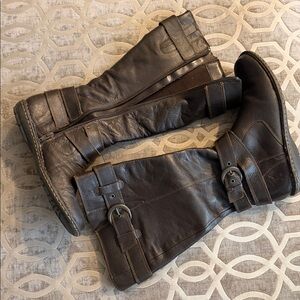 Brown Leather Buckle Boots